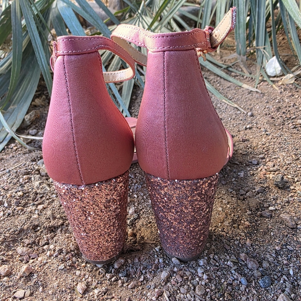 Unisa Pink Satin Glitter Heels Size 6.5 - Picture 6 of 9